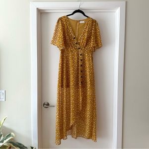 isalis floral mustard midi dress
